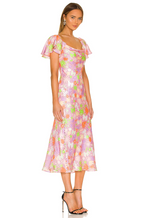 OLIVIA RUBIN Pink Satin Floral Polka Dot Amelia Midi Dress - House Of Huntington