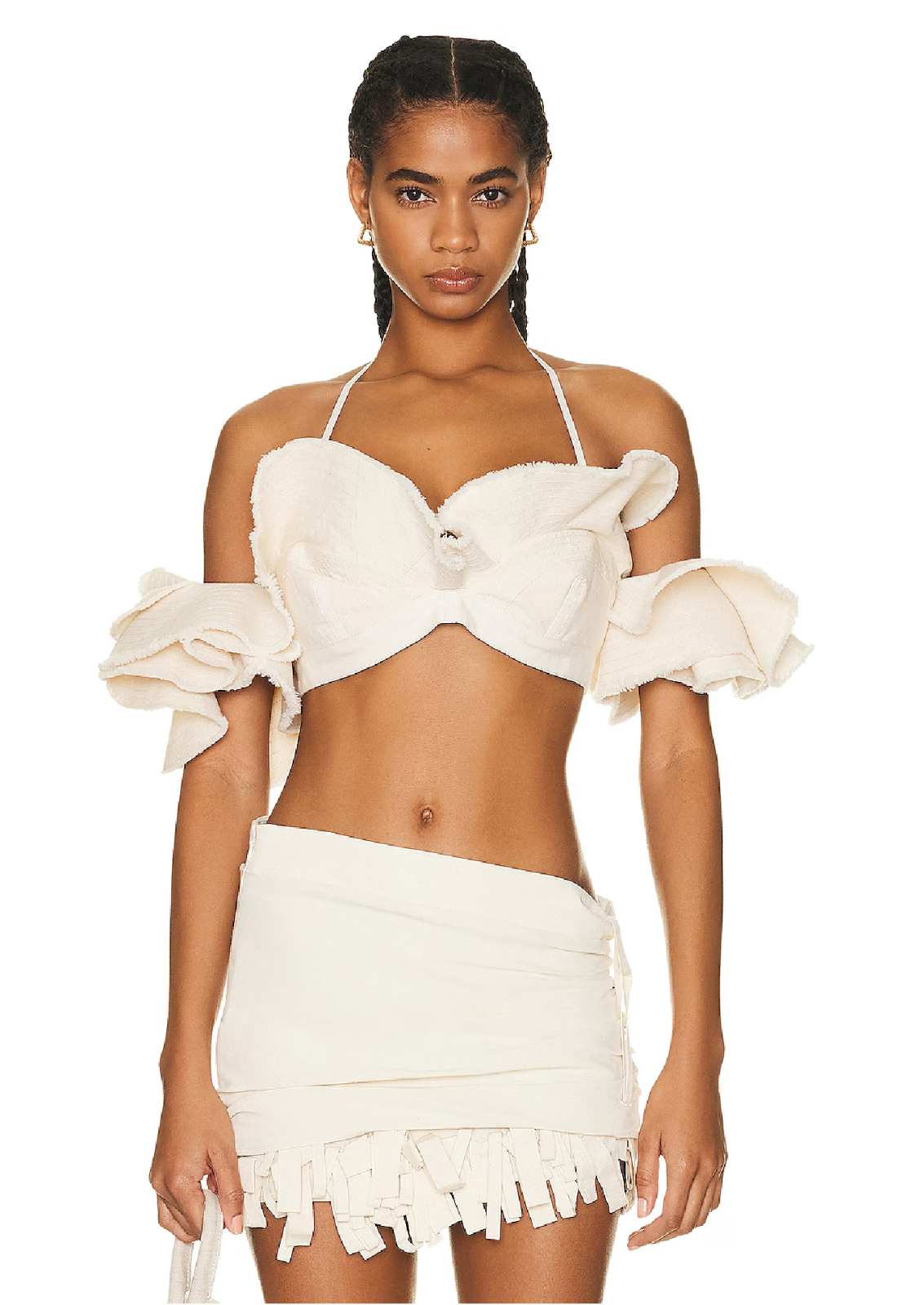 JACQUEMUS La Brassiere Artichaut Canvas Ruffle Crop Bra Top - House Of Huntington