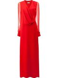 LANVIN Red Sheer Sleeve Drape Detail Long Gown