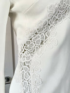 DAVID KOMA White Crepe Lace Macrame Trim Dress - House Of Huntington