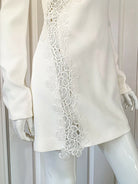 DAVID KOMA White Crepe Lace Macrame Trim Dress - House Of Huntington