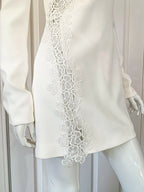 DAVID KOMA White Crepe Lace Macrame Trim Dress - House Of Huntington