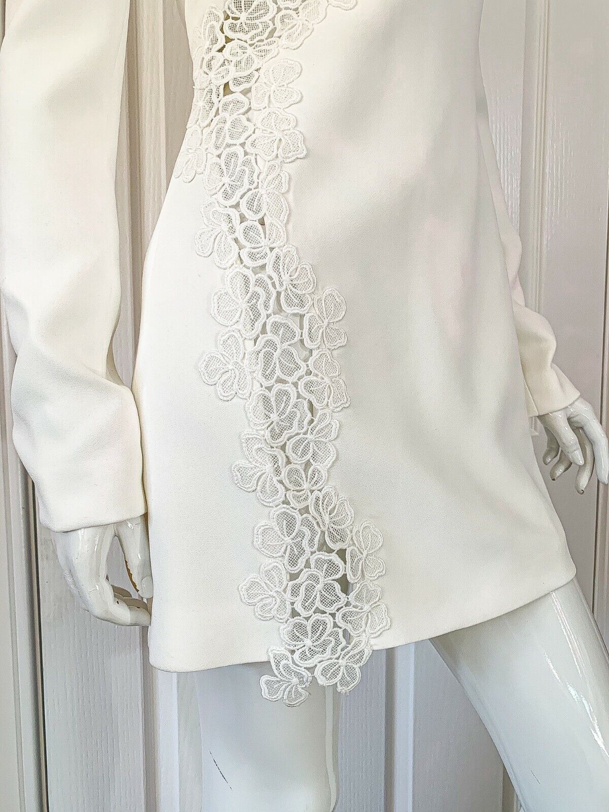 DAVID KOMA White Crepe Lace Macrame Trim Dress - House Of Huntington