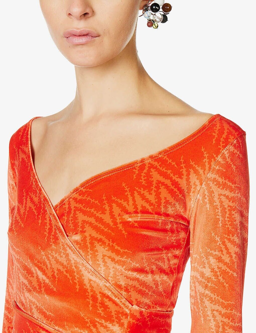 MAISIE WILEN Dramady Orange Abstract Print Velour Wrap Top - House Of Huntington