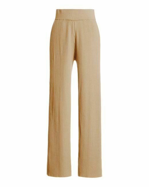 CULT GAIA Natural Sand Beige Jada Rib Knit Straight Leg Trousers - House Of Huntington