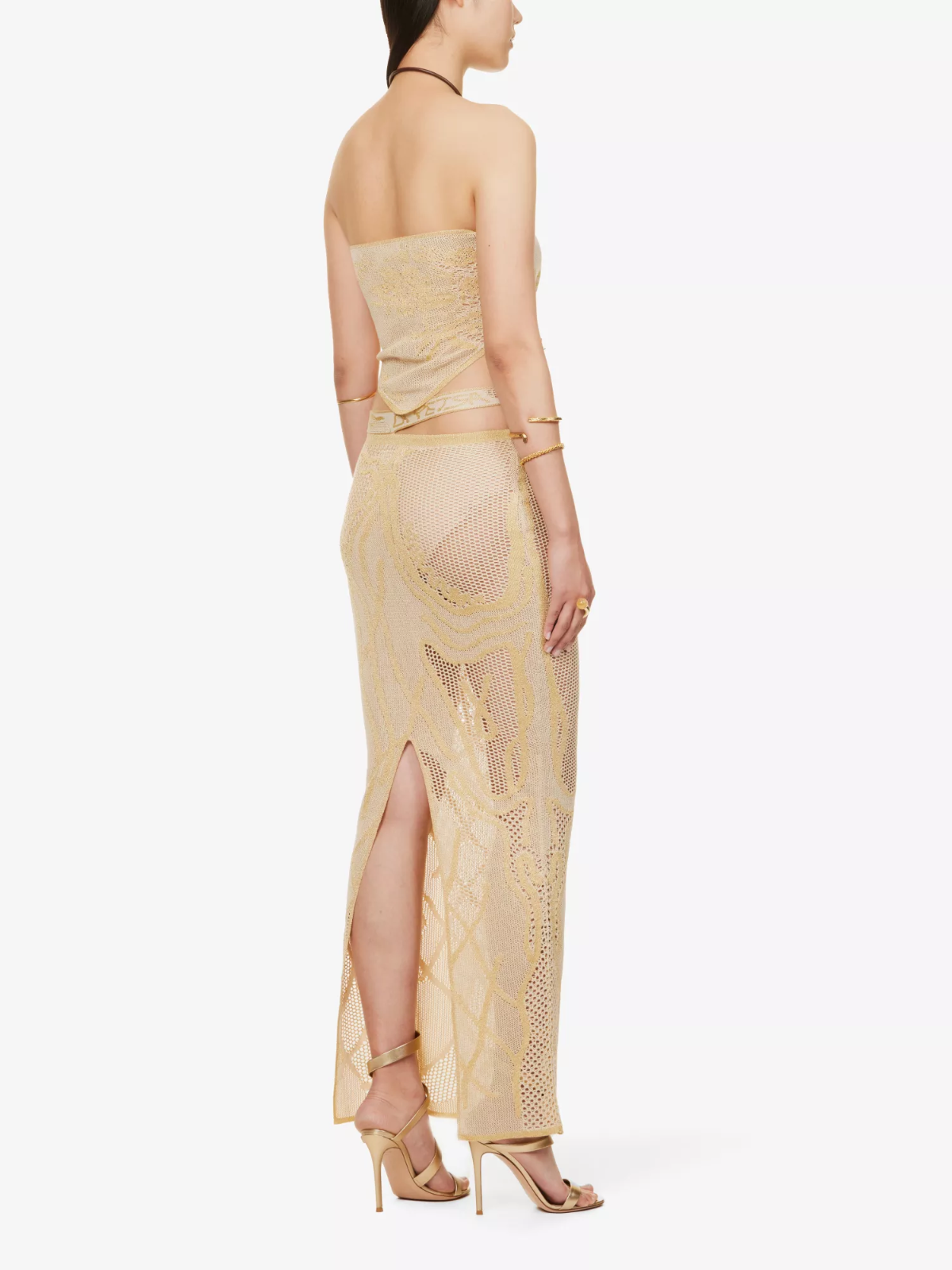 DI PETSA Birthing Venus Low Rise Pattern Beige Crochet Knit Skirt - House Of Huntington