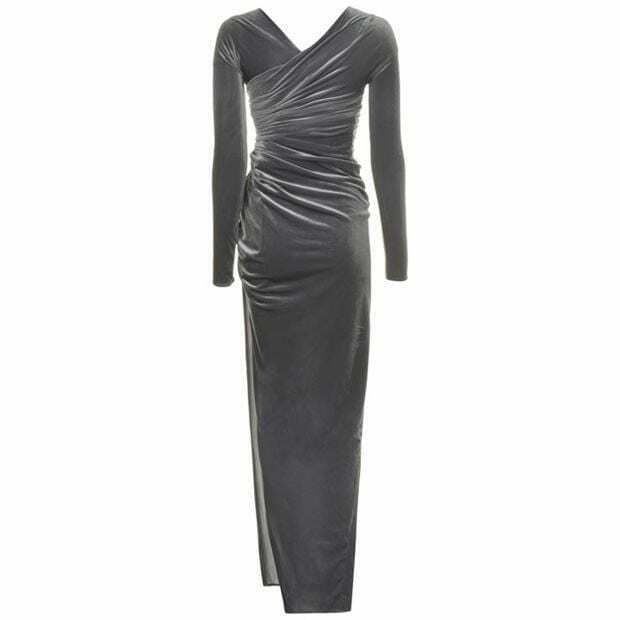 Alexandre Vauthier Steel Silver Velvet Ruched Gown - House Of Huntington