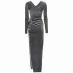 Alexandre Vauthier Steel Silver Velvet Ruched Gown - House Of Huntington