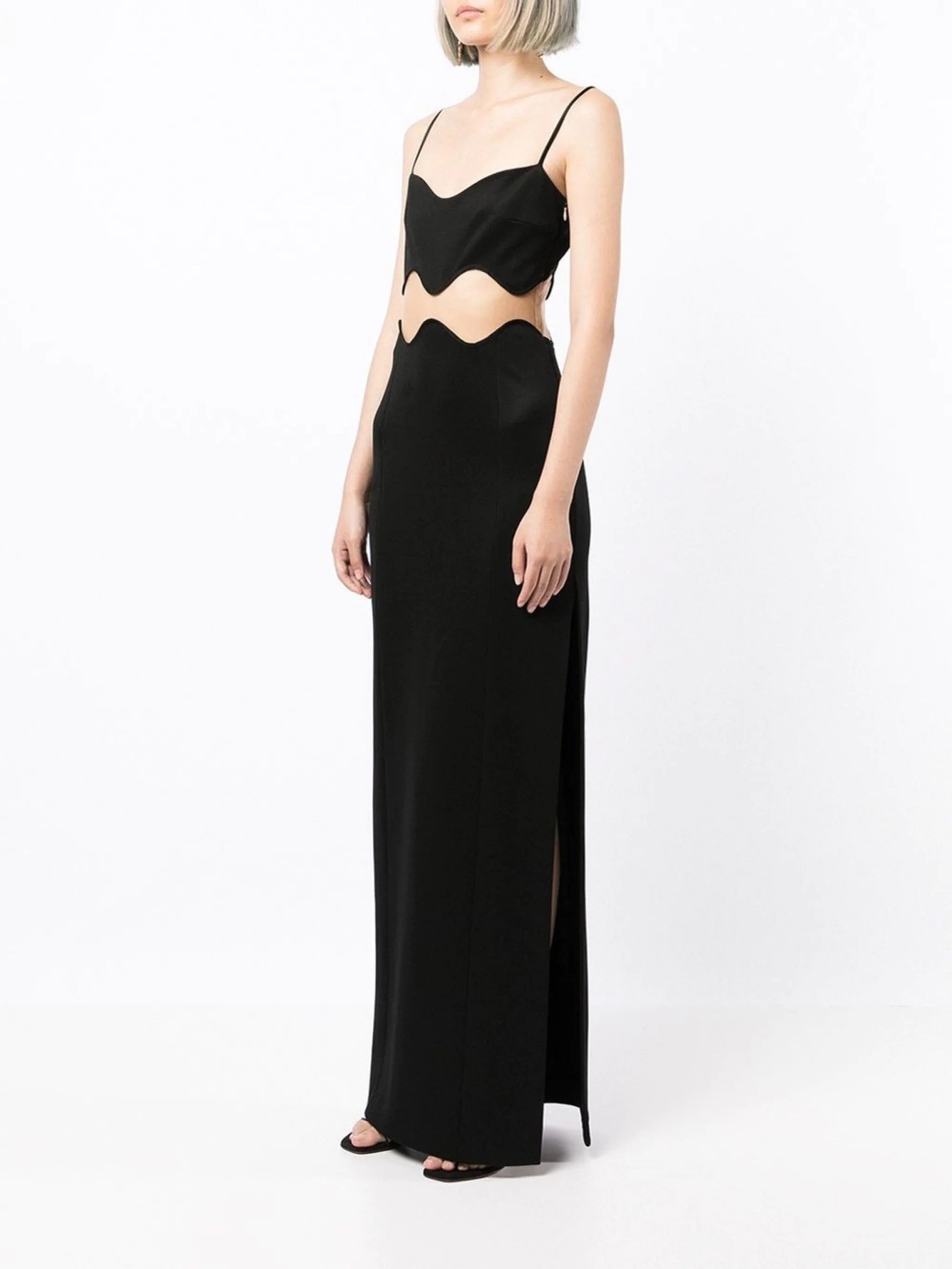 GALVAN LONDON Black Siren Mesh-Panel Maxi Dress - House Of Huntington