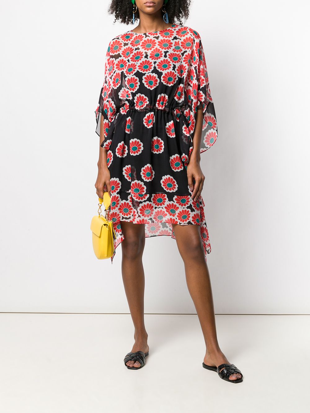 Diane Von Furstenberg DVF Beach Banded Kimono Blossom Red & Black Silk Dress - House Of Huntington