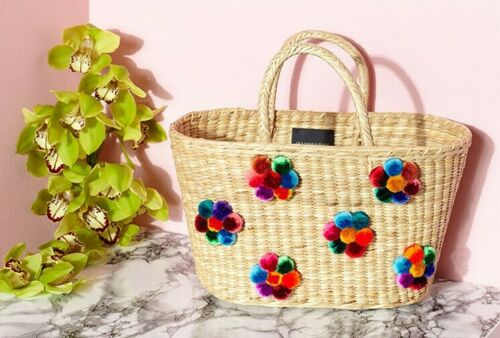 Nannacay Natural Straw Margarida Pom Pom Bag - House Of Huntington
