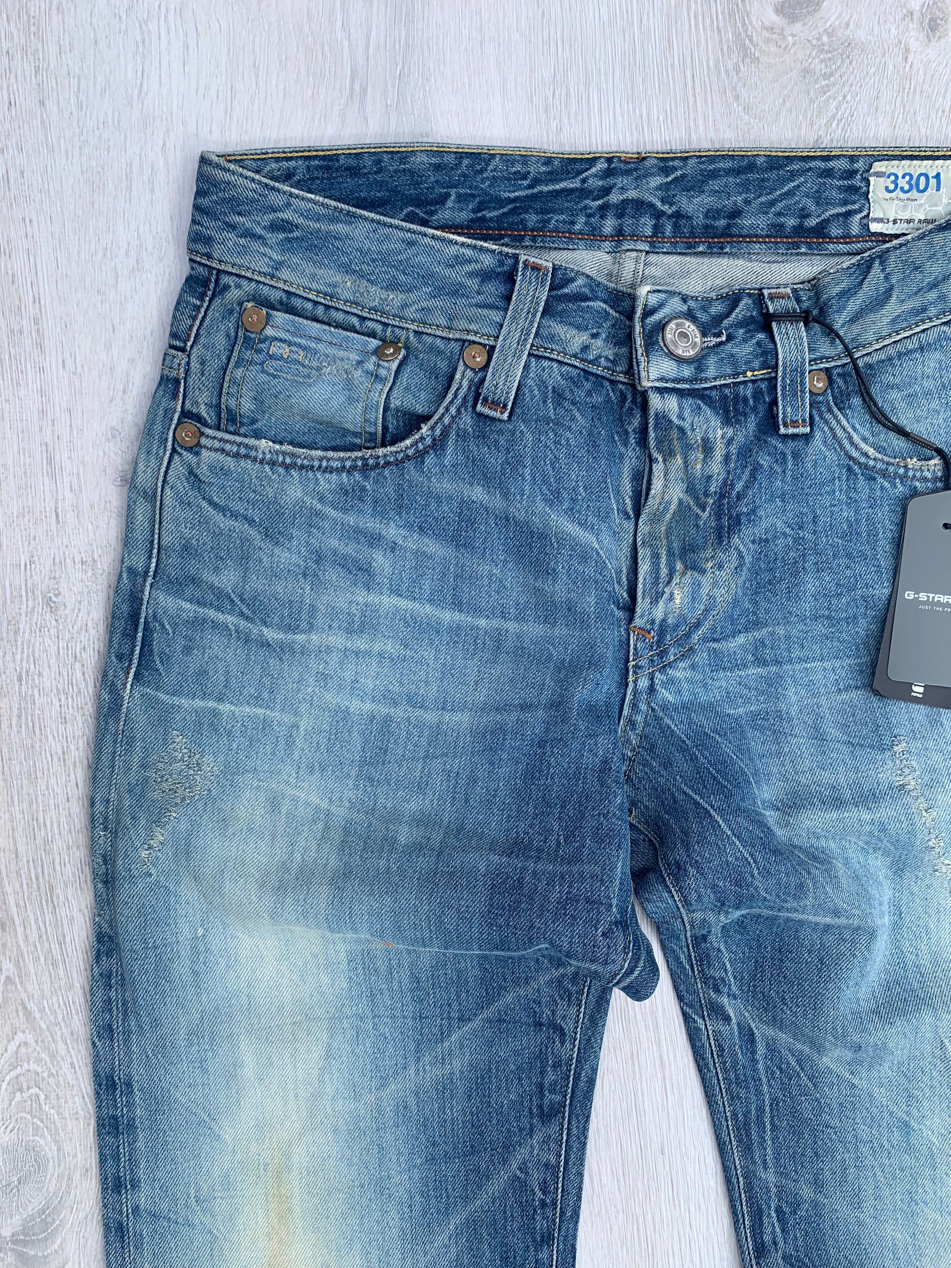 G-Star 3301 Selvedge Low Tapered Light Aged Destroy Ravage Denim Red Listing