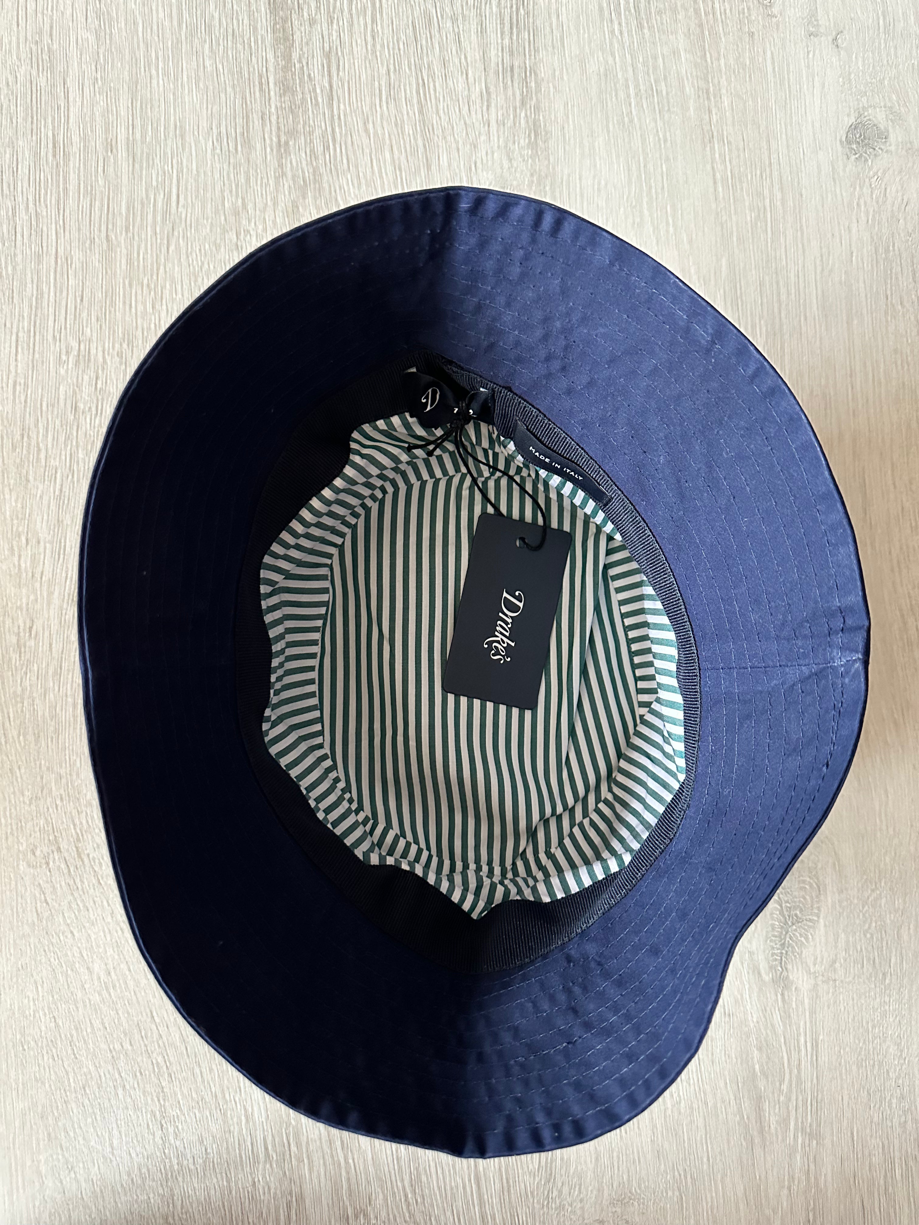 Drake's Navy Blue Waxed Cotton Bucket Hat - House Of Huntington