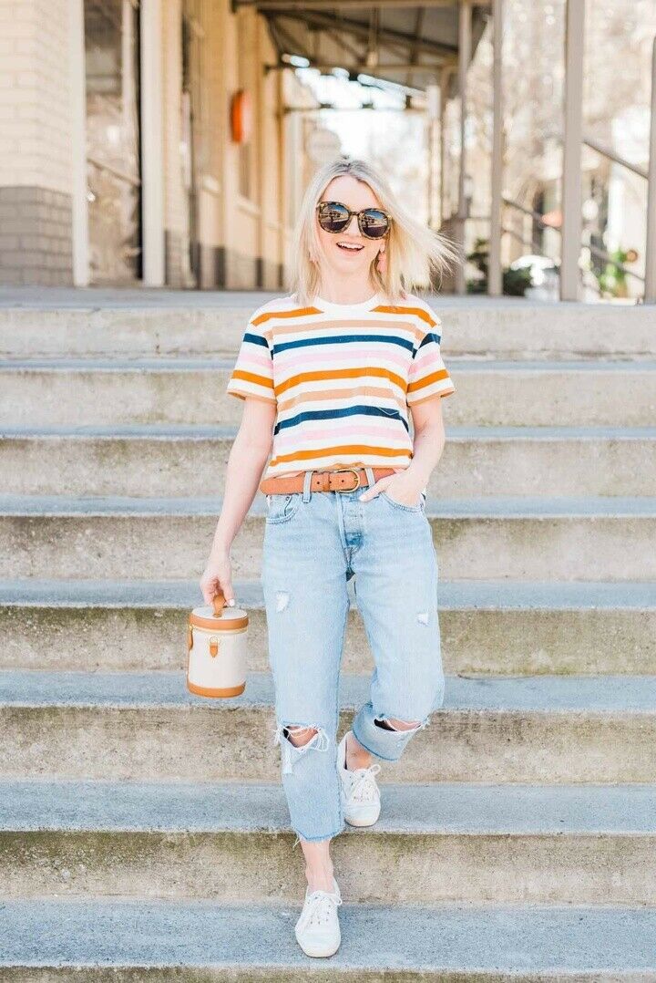 MADEWELL イージー クロップ T シャツ ベアトリス ストライプ