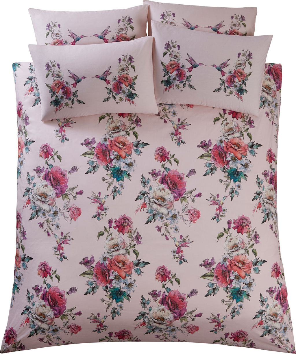 OASIS HOME Leena Blush Pink Floral Hummingbird Duvet & Pillowcase Set - House Of Huntington