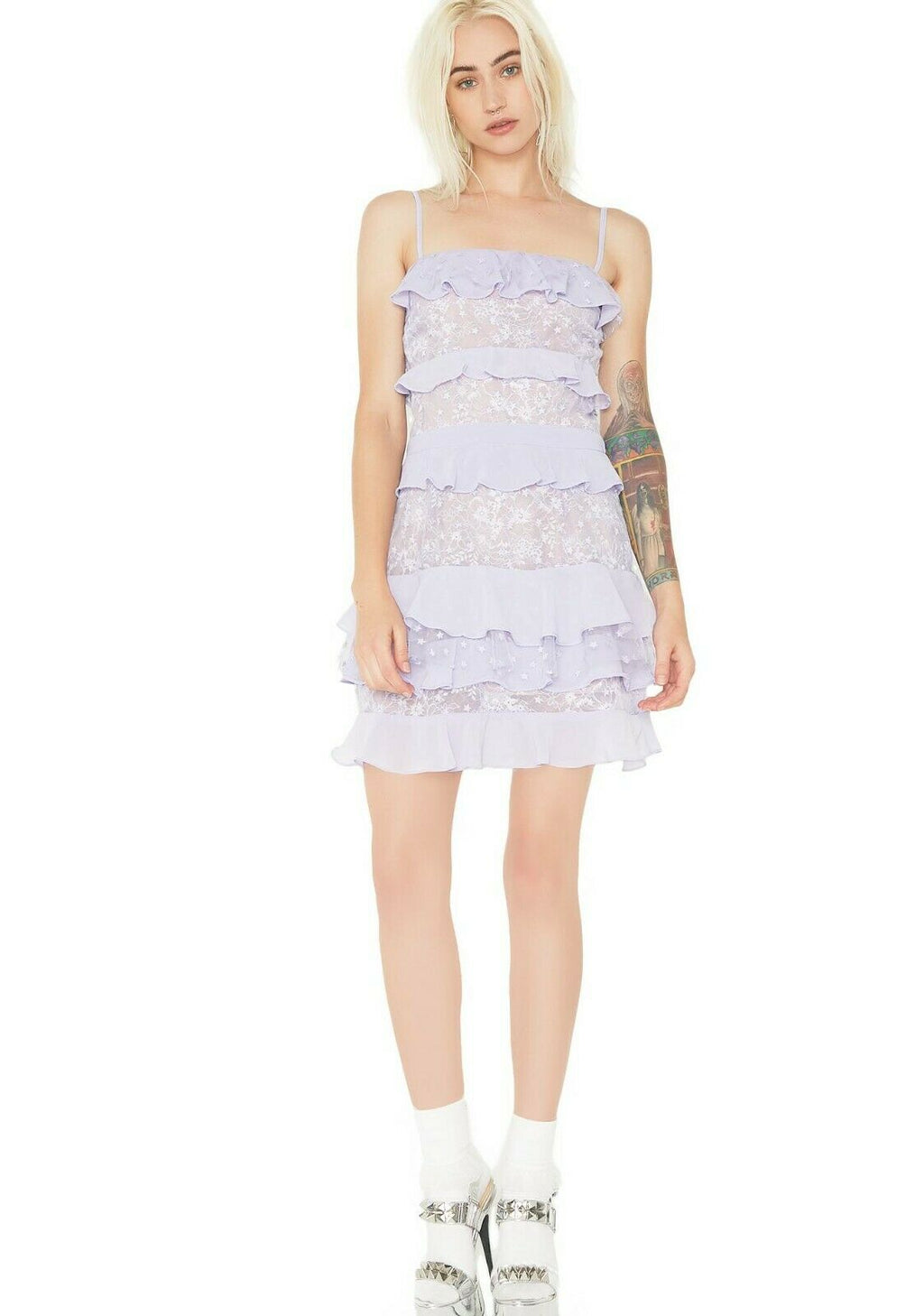For Love And Lemons Cosmic Tiered Lilac Star Lace Dress - House Of Huntington