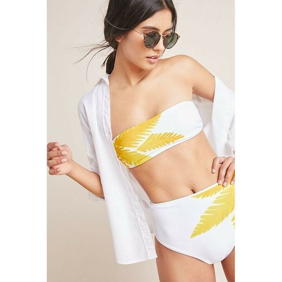 Vix Paula Hermanny White Yellow Palm Leaf Bandeau Bikini Top - House Of Huntington
