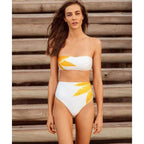 Vix Paula Hermanny White Yellow Palm Leaf Bandeau Bikini Top - House Of Huntington