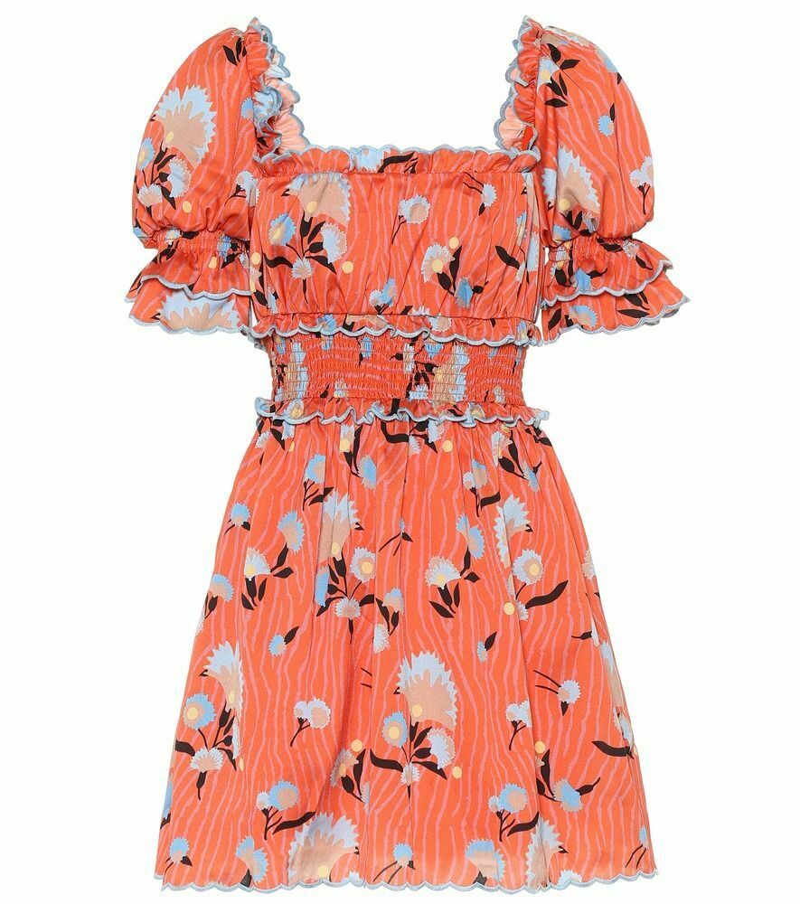 SELF-PORTRAIT Red Floral Smocked Prairie Milmaid Mini Dress - House Of Huntington