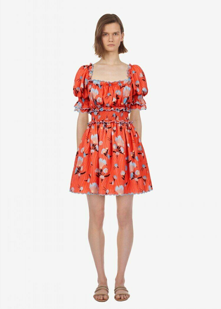 SELF-PORTRAIT Red Floral Smocked Prairie Milmaid Mini Dress - House Of Huntington