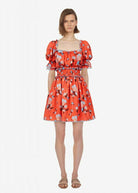 SELF-PORTRAIT Red Floral Smocked Prairie Milmaid Mini Dress - House Of Huntington