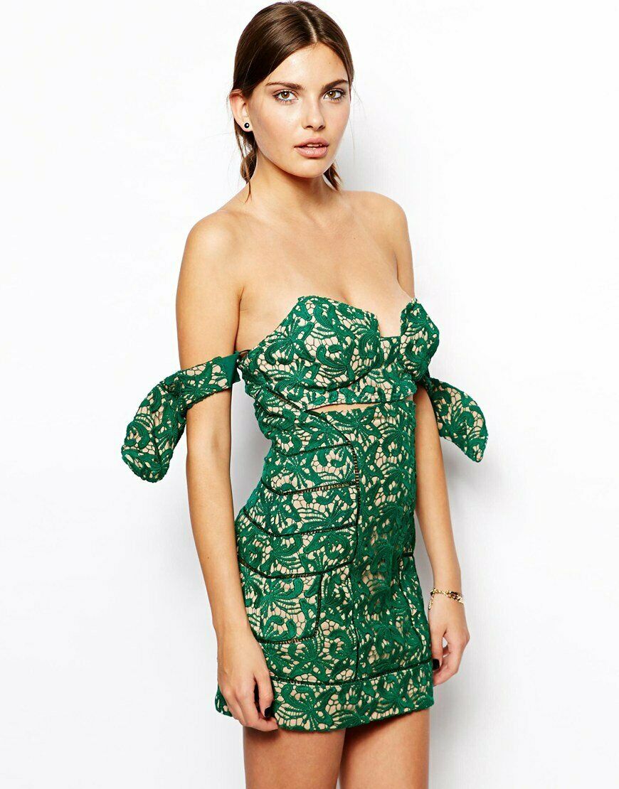 SELF-PORTRAIT Butterfly Guipure Lace Green Mini Cut Out Dress - House Of Huntington