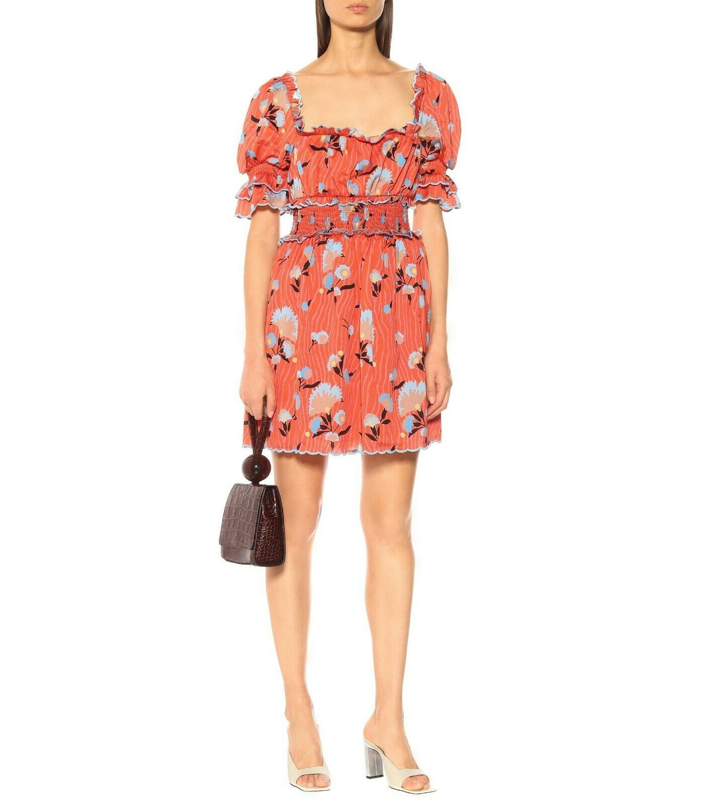 SELF-PORTRAIT Red Floral Smocked Prairie Milmaid Mini Dress - House Of Huntington