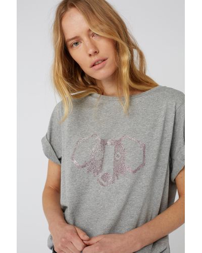 Dorothee Schumacher Grey Dog Walker Basic Tee Shirt Pink Dog Giltter - House Of Huntington