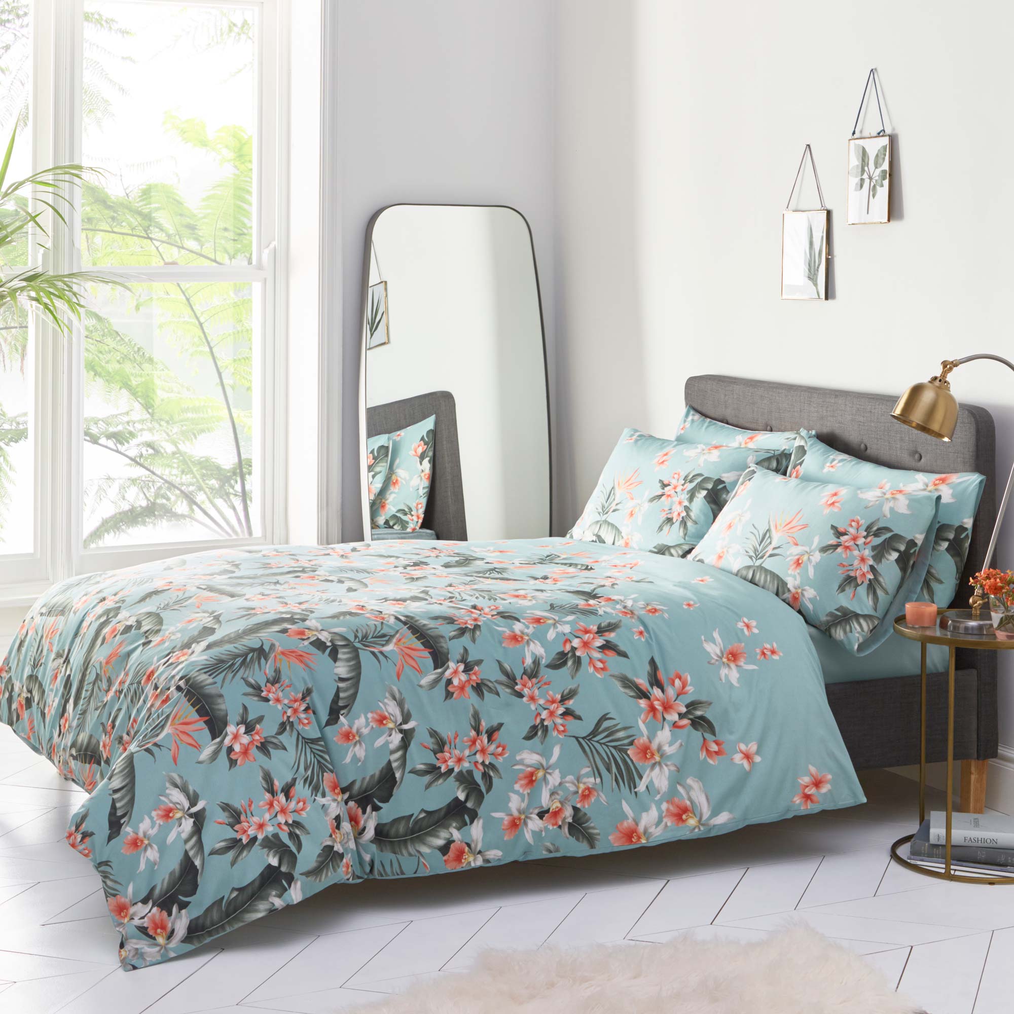 OASIS HOME Delray Blue Palm Tropical Leaf Duvet Set - House Of Huntington