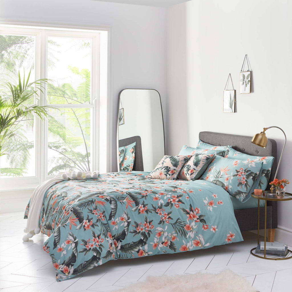 OASIS HOME Delray Blue Palm Tropical Leaf Duvet Set - House Of Huntington