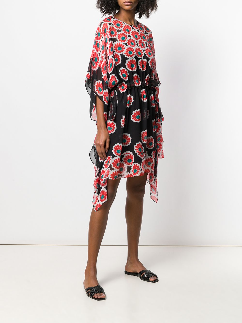 Diane Von Furstenberg DVF Beach Banded Kimono Blossom Red & Black Silk Dress - House Of Huntington