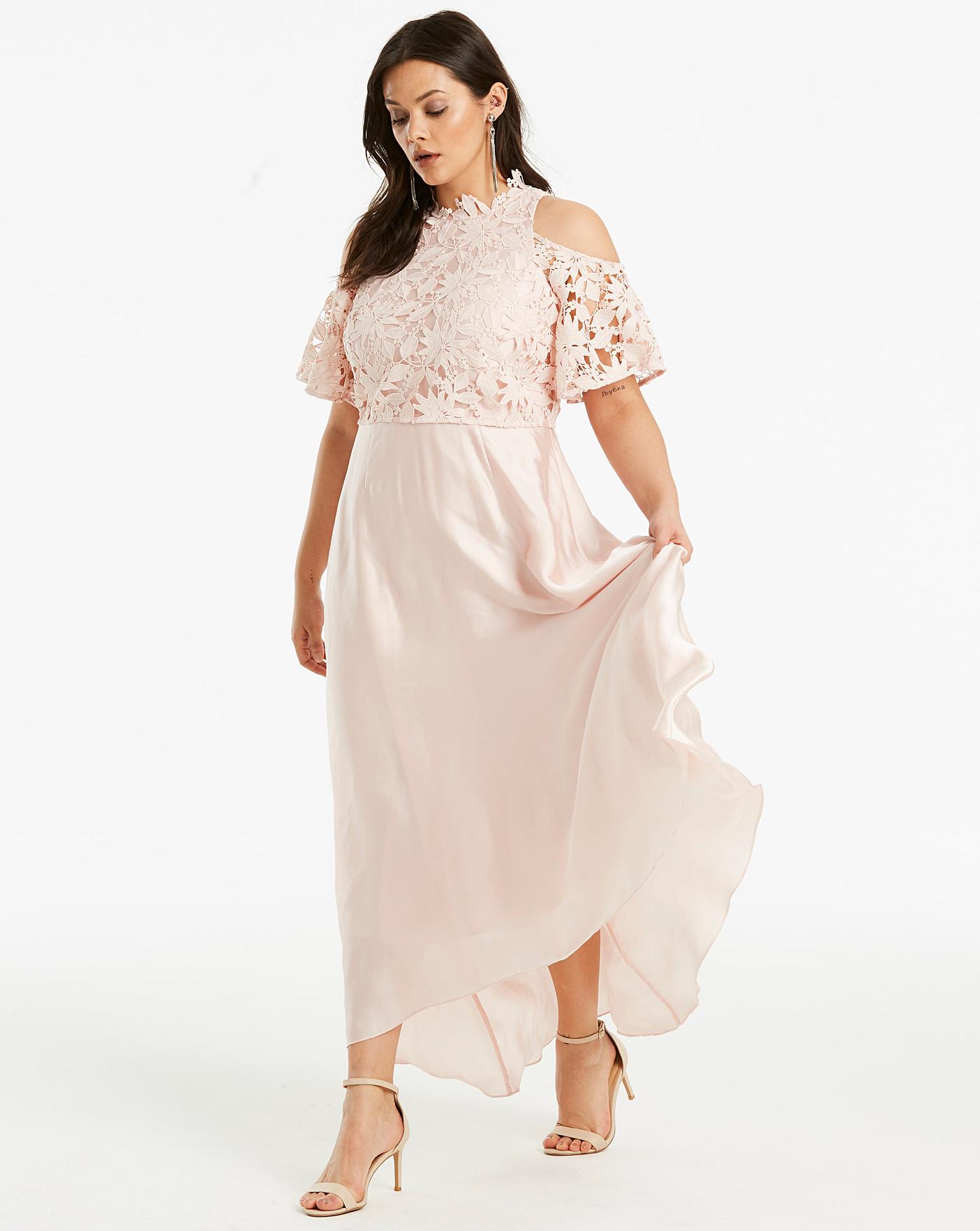 Coast Lyndsie Blush Pink Lace Embroidered Cold Shoulder Dress - House Of Huntington