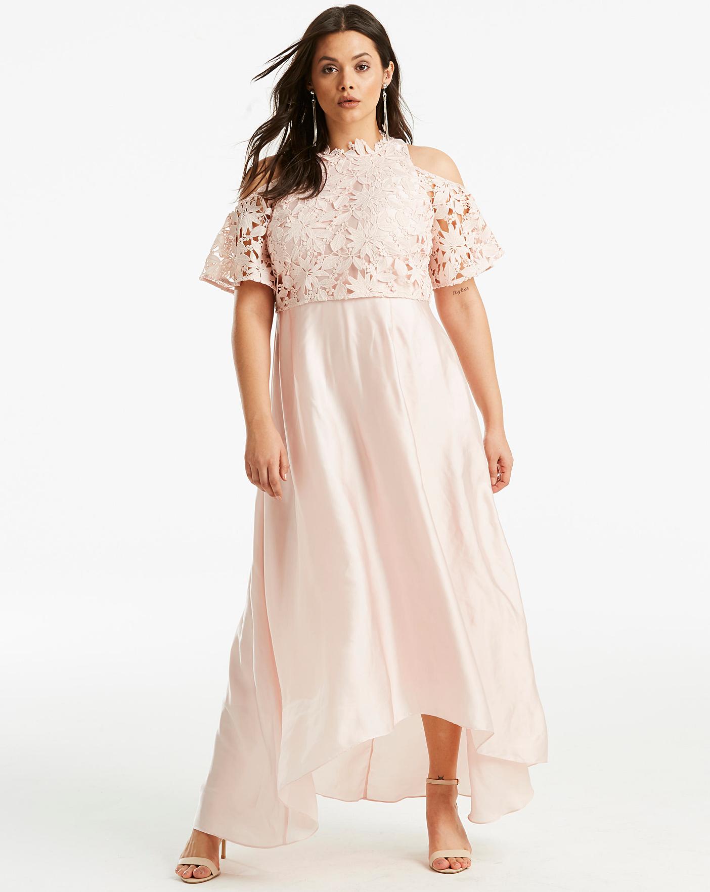 Coast Lyndsie Blush Pink Lace Embroidered Cold Shoulder Dress - House Of Huntington