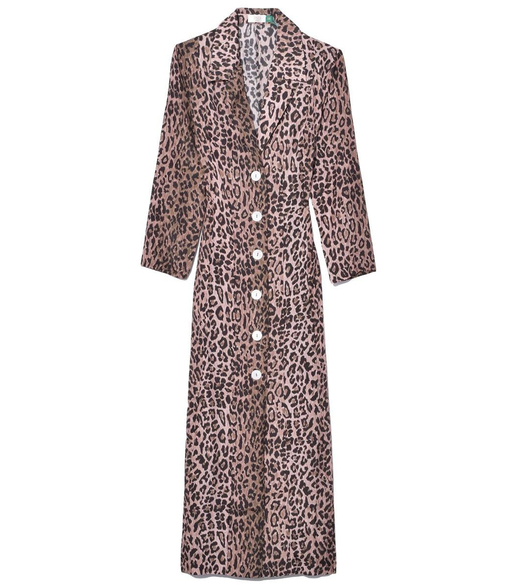 Rixo London Sienna Cheetah Print Button-Down Satin Midi Shirt Dress - House Of Huntington