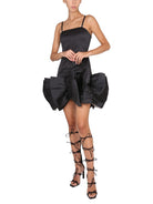 ROTATE Leiza Black Ruffled Satin Oversized Bow Details Mini Dress - House Of Huntington