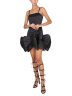 ROTATE Leiza Black Ruffled Satin Oversized Bow Details Mini Dress - House Of Huntington