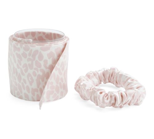 SLIP Pink Snow Leopard Silk Ribbon & Scrunchie Set - House Of Huntington