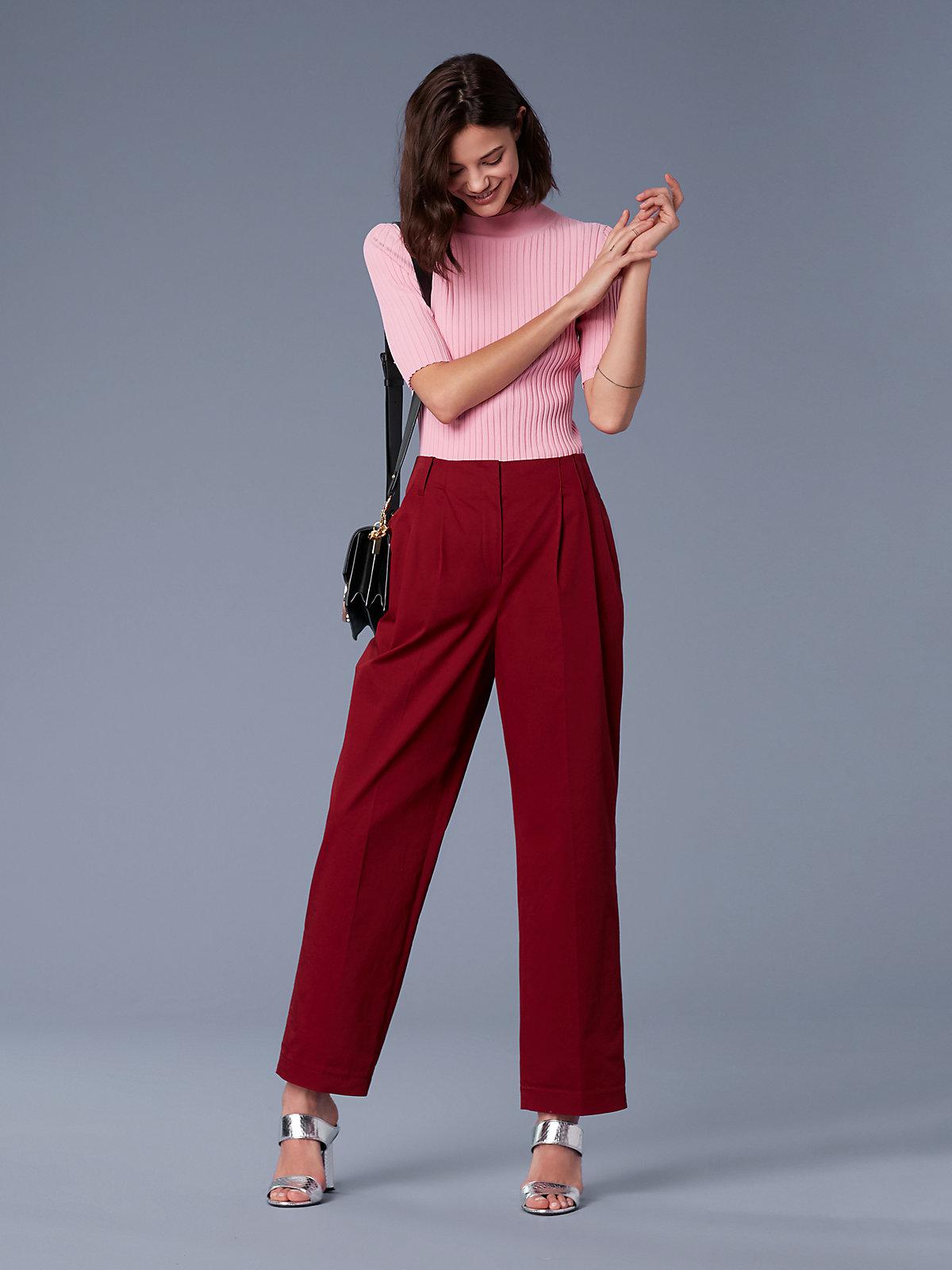 DVF Pleat Front Tapered Oxblood Pants Trousers