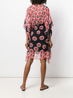 Diane Von Furstenberg DVF Beach Banded Kimono Blossom Red & Black Silk Dress - House Of Huntington