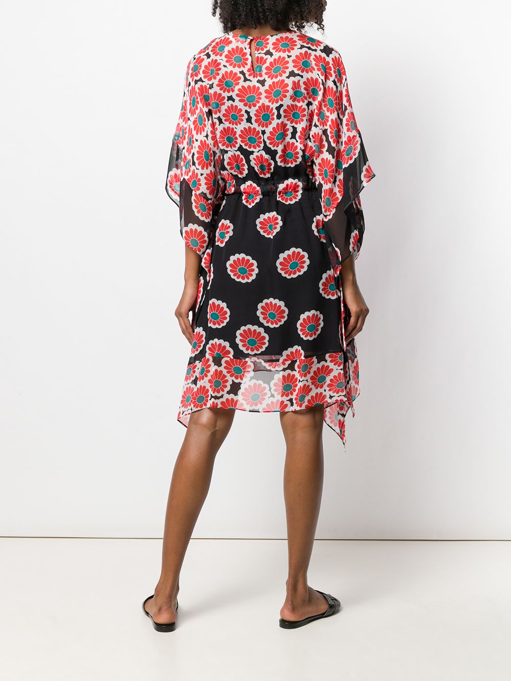 Diane Von Furstenberg DVF Beach Banded Kimono Blossom Red & Black Silk Dress - House Of Huntington