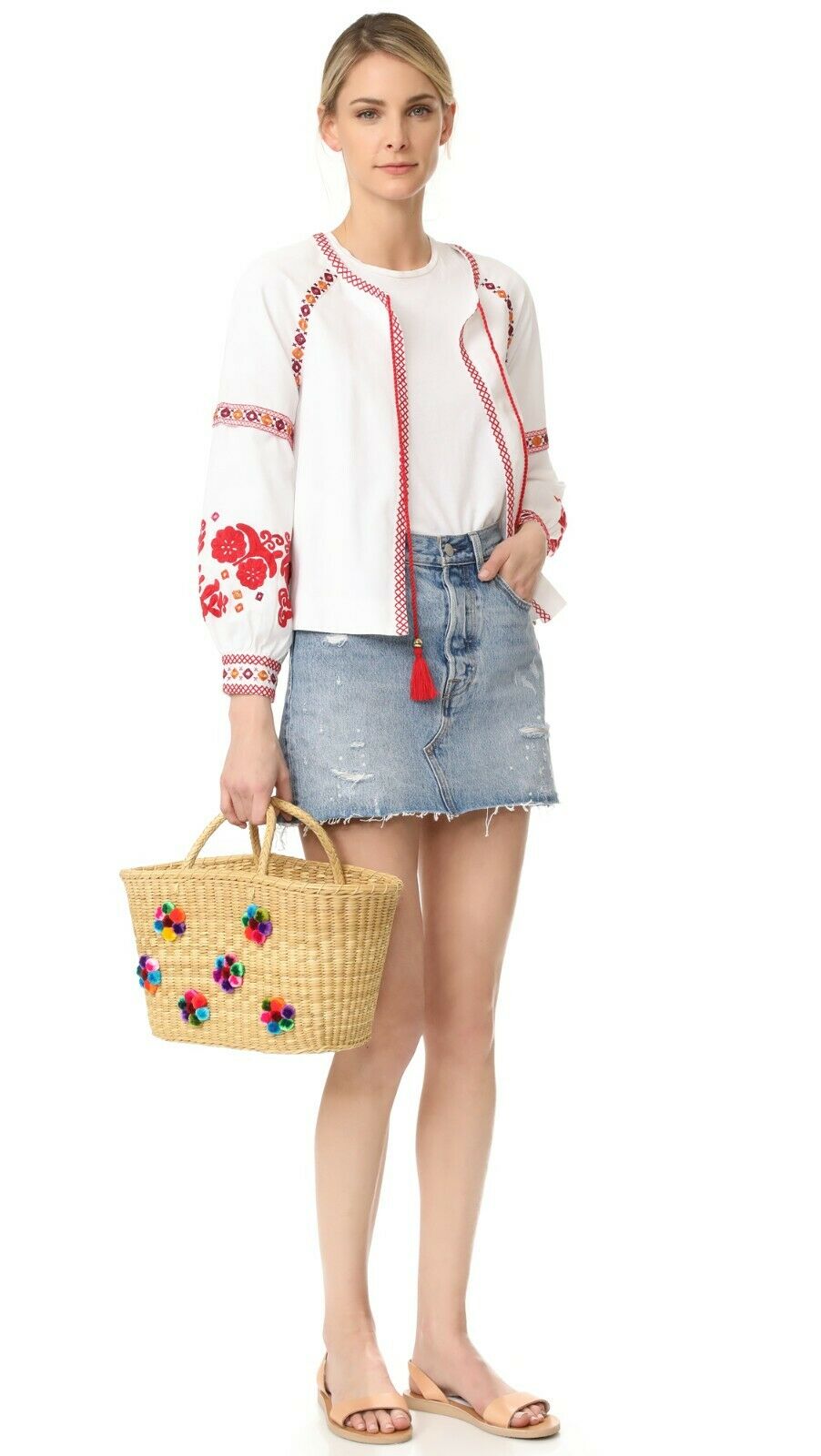 Nannacay Natural Straw Margarida Pom Pom Bag - House Of Huntington