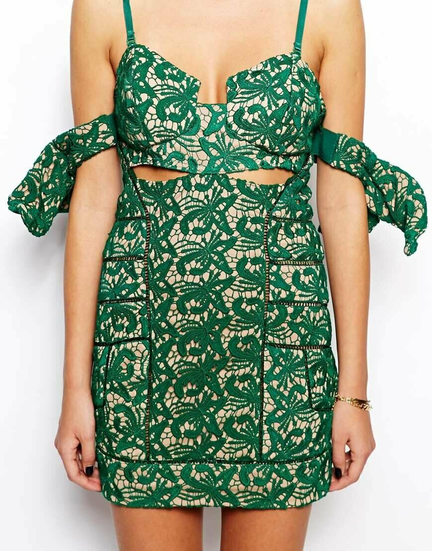 SELF-PORTRAIT Butterfly Guipure Lace Green Mini Cut Out Dress - House Of Huntington