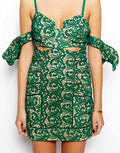 SELF-PORTRAIT Butterfly Guipure Lace Green Mini Cut Out Dress - House Of Huntington