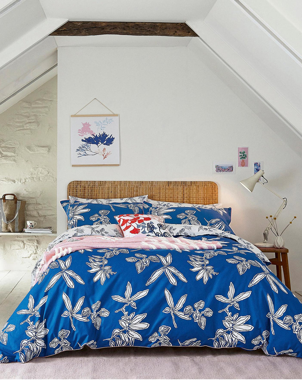 Joules Crayon Blue Leaf Floral Duvet Cover Set - House Of Huntington