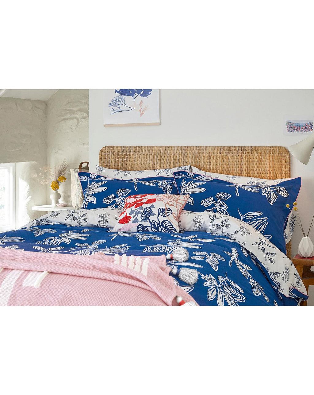 Joules Crayon Blue Leaf Floral Duvet Cover Set - House Of Huntington