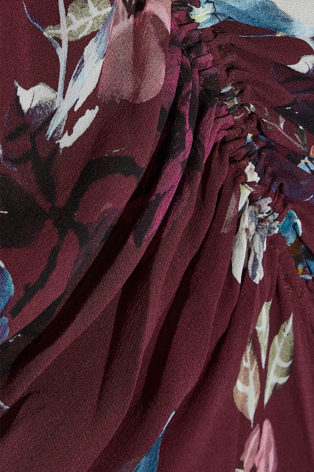 Nicholas Burgundy Floral Ruched Silk Asymmetric Skirt - House Of Huntington