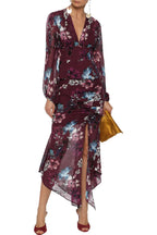 Nicholas Burgundy Floral Ruched Silk Asymmetric Skirt - House Of Huntington