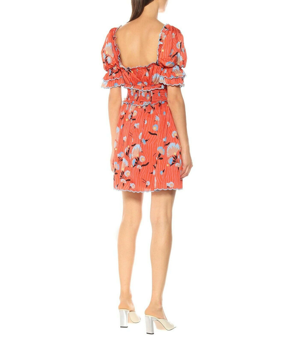SELF-PORTRAIT Red Floral Smocked Prairie Milmaid Mini Dress - House Of Huntington